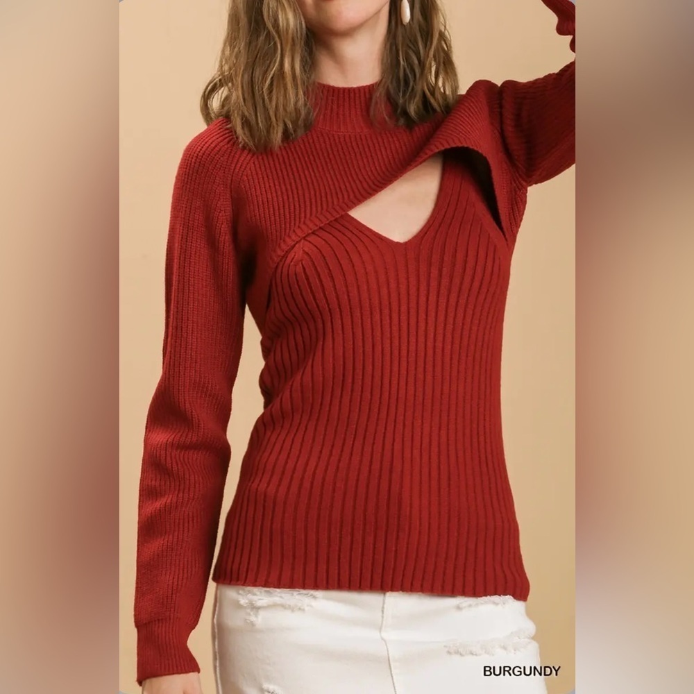 UMGee Red Ribbed Cut-Out Turtleneck Sweater 2 Piece. - Picture 5 of 5